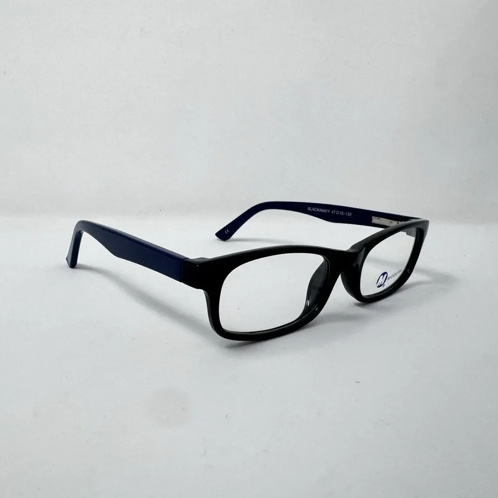 Modern Spunky Black Navy Eyeglass Frames 47-16-130 Demo Lenses